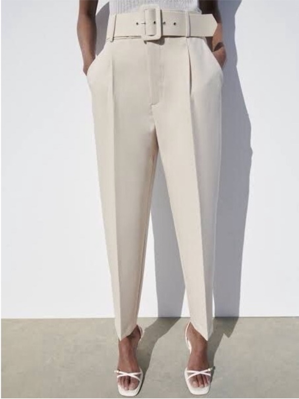 Zara Cream Tailored Trousers with Matching Belt XS